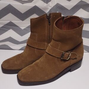 Frye Brown Ankle Boots with Suede Material and Side Zipper